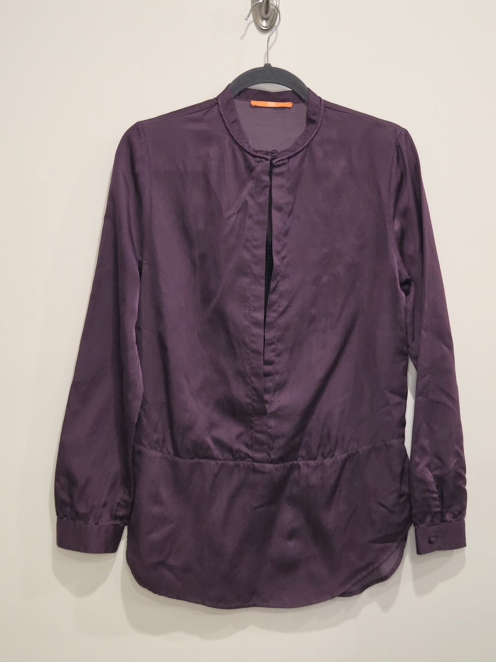 Hugo Boss Silk Plum Long Sleeve Blouse With Lace Detail